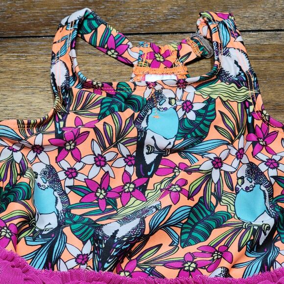 Cat & Jack Infant Orange & Pink Floral Parakeet Swimsuit w/ Tutu - Size 18m - Picture 2 of 6